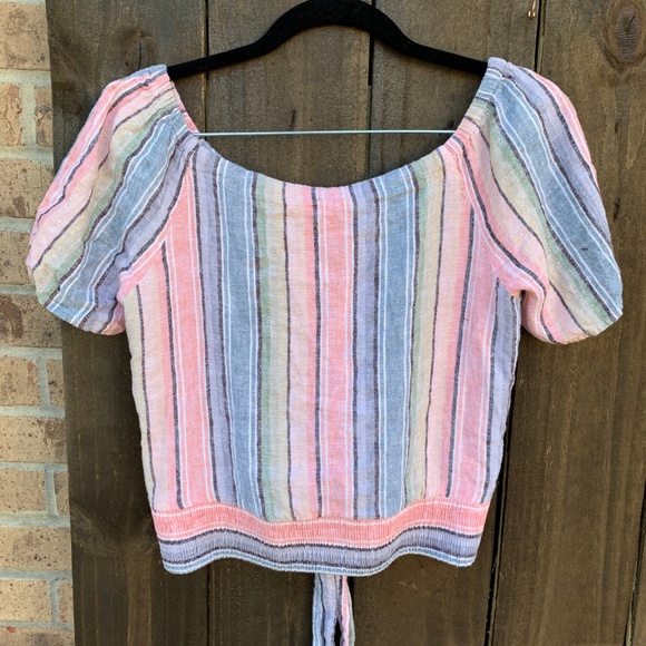 DREW Linen Blend Pastel Stripe Two Piece Set Small - Picture 4 of 7